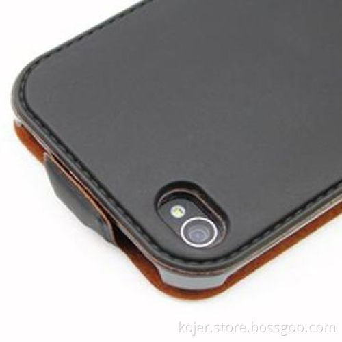 Leather Case for iPhone 4 with Magnetic Tab on the Top, Electronic Embossed Lines Around Edge